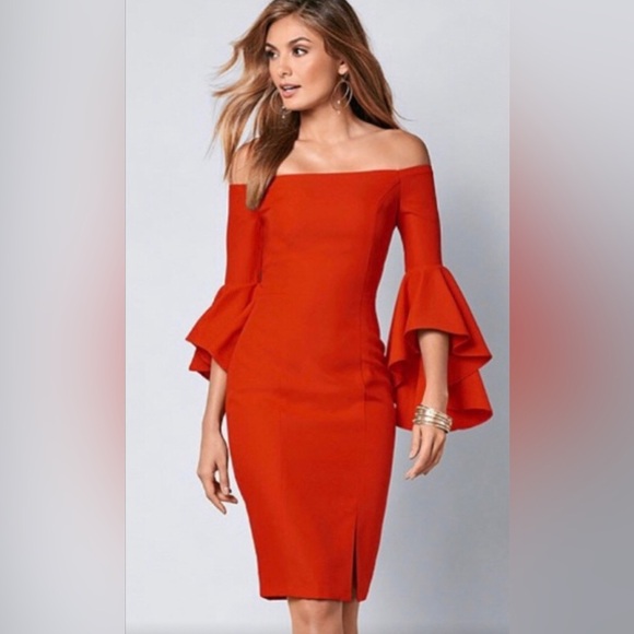 Venus Bold Orange/Red Ruffle Dress - Picture 1 of 15